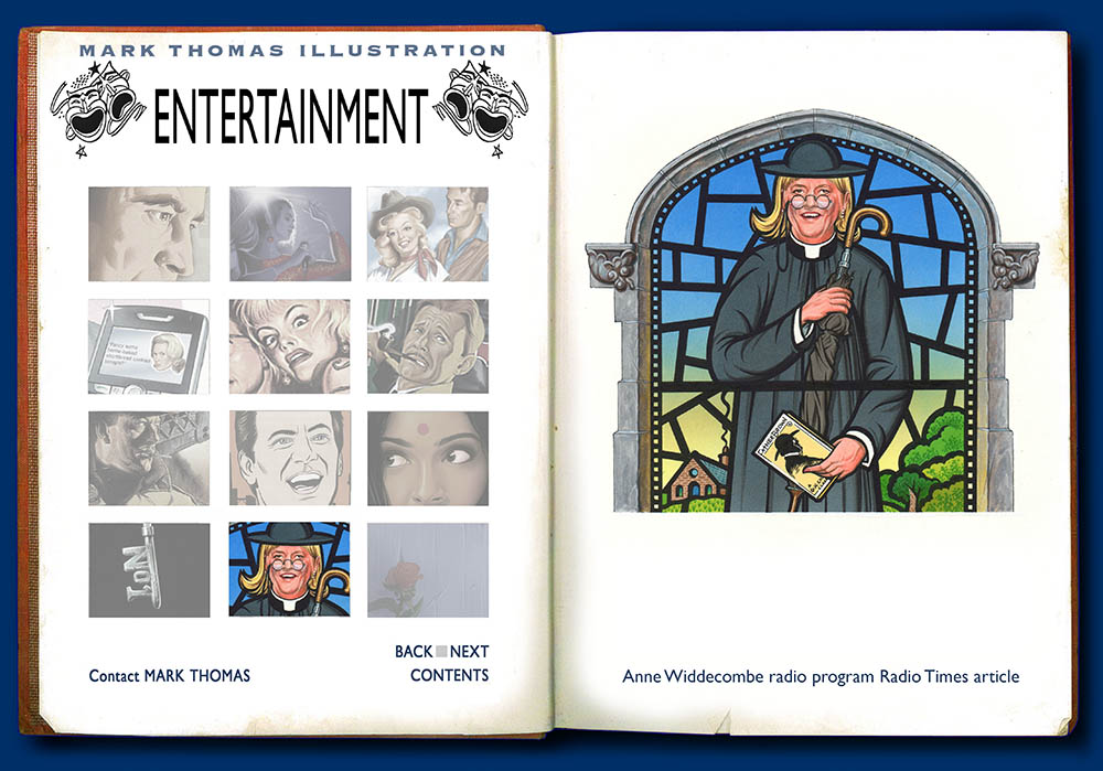 Father Brown, Ann Widdecombe. Entertainment Illustration by Mark Thomas. Please note this is a UK based all image site