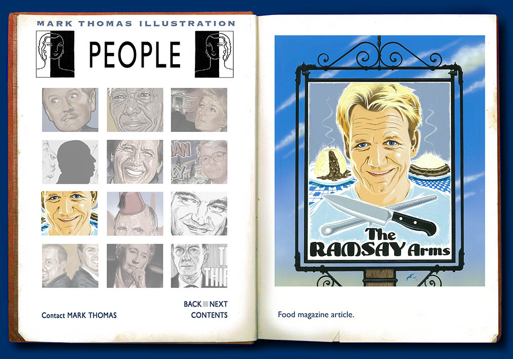 Gordon Ramsay. Portrait Illustration by Mark Thomas. Please note this is a UK based all image site