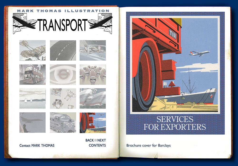Services for Exporters, Barclays Bank. Transport Illustration by Mark Thomas. Please note this is a UK based all image site