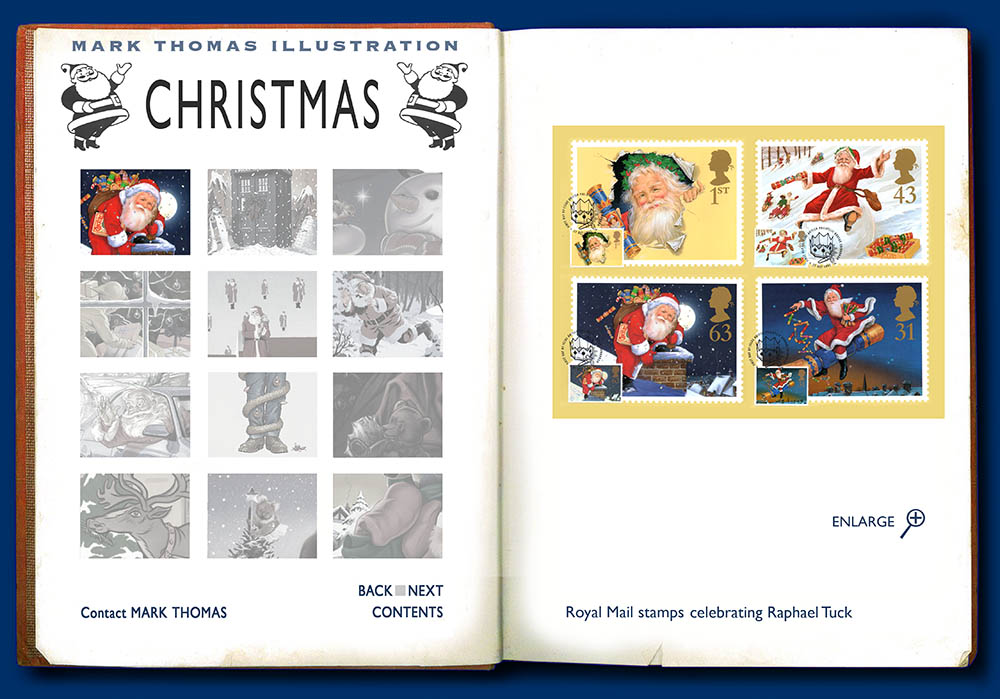 Royal Mail Christmas Stamps. Christmas illustrations by Mark Thomas. Please note this is a UK based all image site