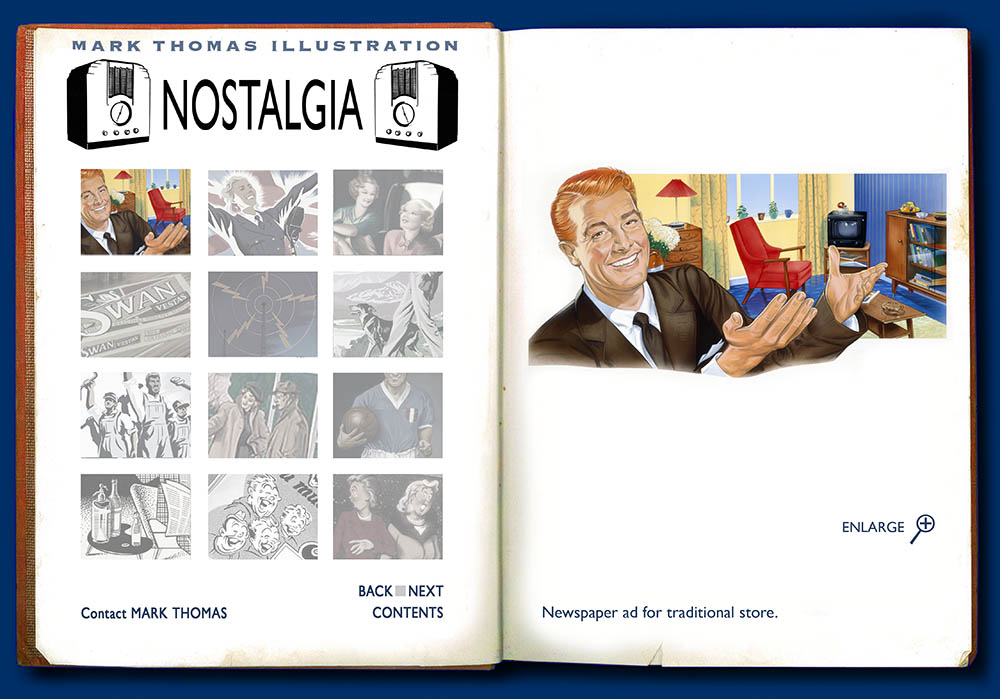 50's interior, Fifties interior. Nostalgic Illustration by Mark Thomas. Please note this is a UK based all image site