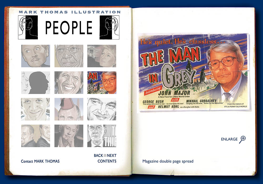 John Major. Portrait Illustration by Mark Thomas. Please note this is a UK based all image site